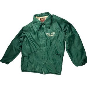 Collegiate Pacific Babe Ruth Champs Mens Jacket Dark Green L Button Long Sleeve